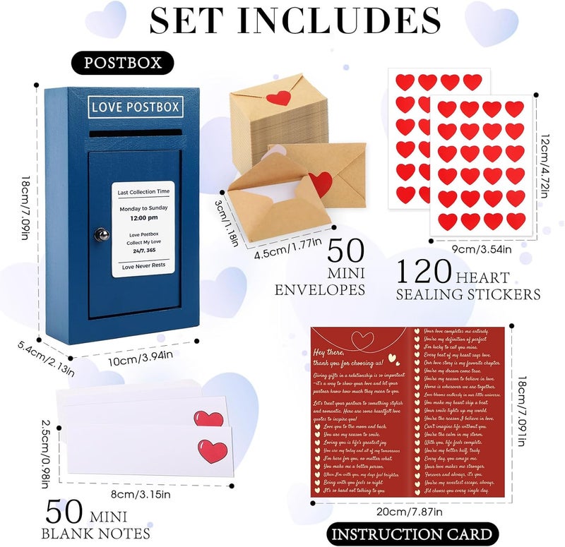 JULEASEL Store Romantic Love Postbox with 50 Mini Love Notes and Envelopes, Valentines Day Gifts for Him, Cute Valentines Gift for Husband Boyfriend, Vday LoveLetter, Long Distance Relationship Gifts - Image 3